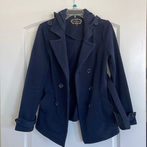 Navy blue peacoat from Ambiance. Barely worn and keeps you warm